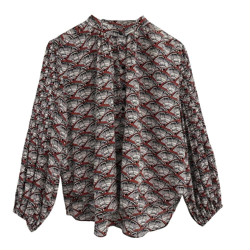 Apiece Apart Fan Printed Popover Silk Blouse Women’s Size 4 Asian Quiet Luxury